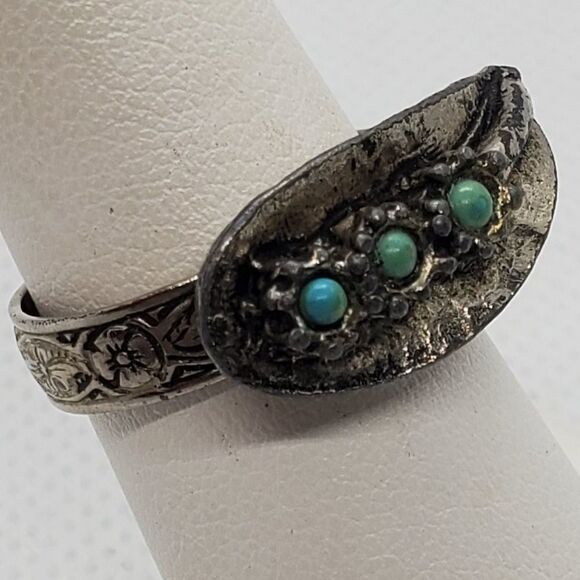 Adjustable Silver & Blue Leaf & Flower Ring - Picture 2 of 5